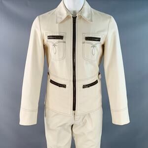 GUCCI by TOM FORD Vintage 36 Cream Contrast Stitch Cotton Western Zip Up Suit